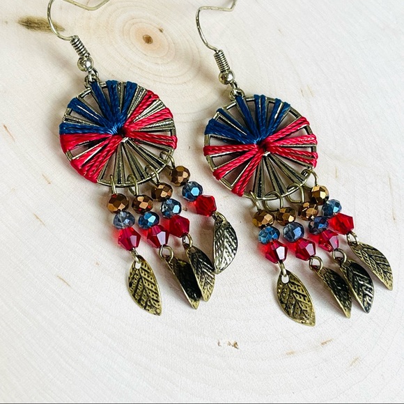 FERRIS WHEEL Southwestern pinwheel DANGLE earring gold feather leaf dangling - Picture 12 of 12